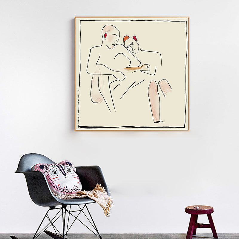 Line Sketch the Lovers Canvas Print Minimalist Textured Wall Art Decor in White for Home - Clearhalo - 'Arts' - 'Canvas Art' - 1948498