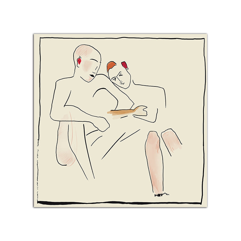Line Sketch the Lovers Canvas Print Minimalist Textured Wall Art Decor in White for Home - Clearhalo - 'Arts' - 'Canvas Art' - 1948500