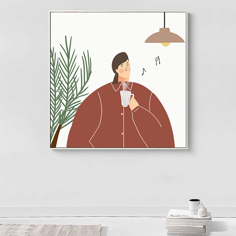 Pastel Illustration Girl Wall Art Figure Nordic Style Textured Canvas Print for Bedroom