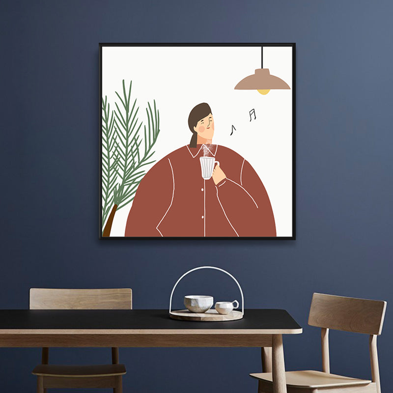 Pastel Illustration Girl Wall Art Figure Nordic Style Textured Canvas Print for Bedroom