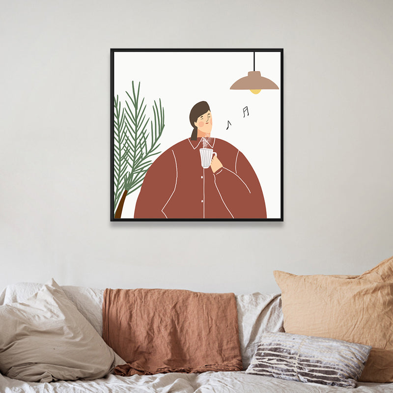 Pastel Illustration Girl Wall Art Figure Nordic Style Textured Canvas Print for Bedroom