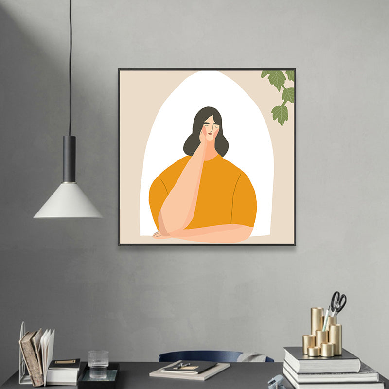 Pastel Illustration Girl Wall Art Figure Nordic Style Textured Canvas Print for Bedroom