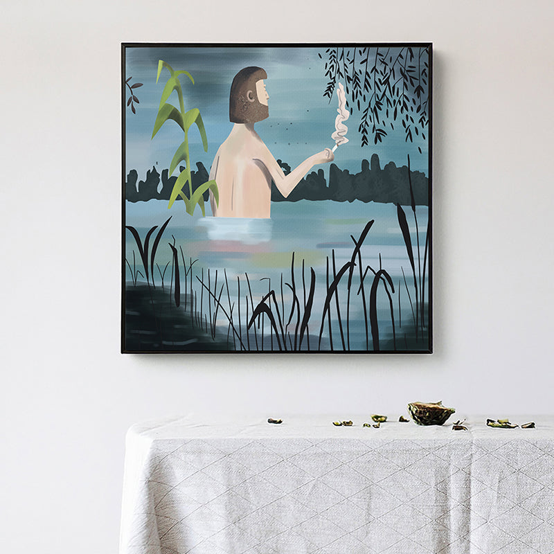 Blue Midsummer Night Canvas Art Textured Scandinavian Dining Room Wall Decor, Multiple Sizes - Clearhalo - 'Arts' - 'Canvas Art' - 1948534