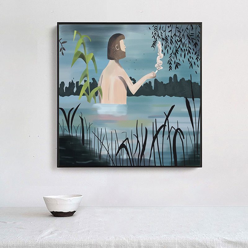 Blue Midsummer Night Canvas Art Textured Scandinavian Dining Room Wall Decor, Multiple Sizes - Clearhalo - 'Arts' - 'Canvas Art' - 1948535
