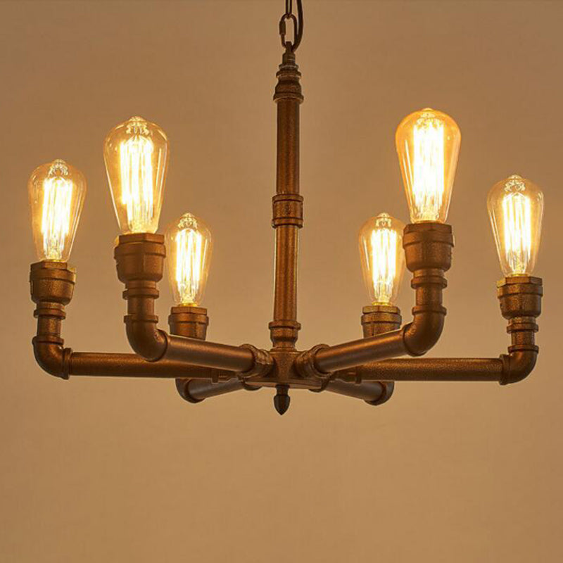 Metal Black Chandelier Lamp Piping 3/6 Bulbs Steampunk Up Pendant Ceiling Light for Bistro Clearhalo 'Cast Iron' 'Ceiling Lights' 'Chandeliers' 'Industrial Chandeliers' 'Industrial' 'Metal' 'Middle Century Chandeliers' 'Rustic Chandeliers' 'Tiffany' Lighting' 1948688