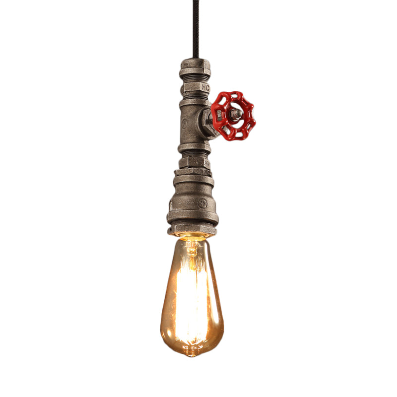 Single-Bulb Pipe Pendulum Light Loft Style Black/Silver/Bronze Metallic Hanging Pendant Light with Water Valve Deco Clearhalo 'Art Deco Pendants' 'Black' 'Cast Iron' 'Ceiling Lights' 'Ceramic' 'Crystal' 'Industrial Pendants' 'Industrial' 'Metal' 'Middle Century Pendants' 'Pendant Lights' 'Pendants' 'Rustic Pendants' 'Tiffany' Lighting' 1948765