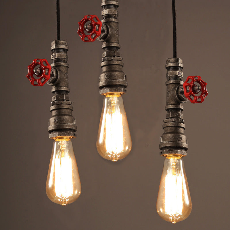 Single-Bulb Pipe Pendulum Light Loft Style Black/Silver/Bronze Metallic Hanging Pendant Light with Water Valve Deco Clearhalo 'Art Deco Pendants' 'Black' 'Cast Iron' 'Ceiling Lights' 'Ceramic' 'Crystal' 'Industrial Pendants' 'Industrial' 'Metal' 'Middle Century Pendants' 'Pendant Lights' 'Pendants' 'Rustic Pendants' 'Tiffany' Lighting' 1948766