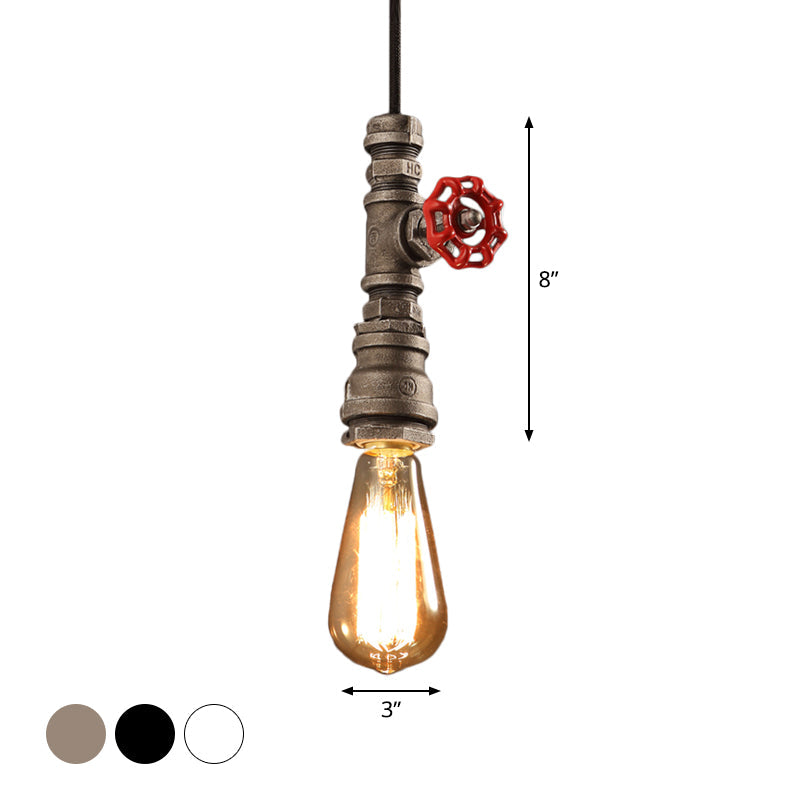 Single-Bulb Pipe Pendulum Light Loft Style Black/Silver/Bronze Metallic Hanging Pendant Light with Water Valve Deco Clearhalo 'Art Deco Pendants' 'Black' 'Cast Iron' 'Ceiling Lights' 'Ceramic' 'Crystal' 'Industrial Pendants' 'Industrial' 'Metal' 'Middle Century Pendants' 'Pendant Lights' 'Pendants' 'Rustic Pendants' 'Tiffany' Lighting' 1948767