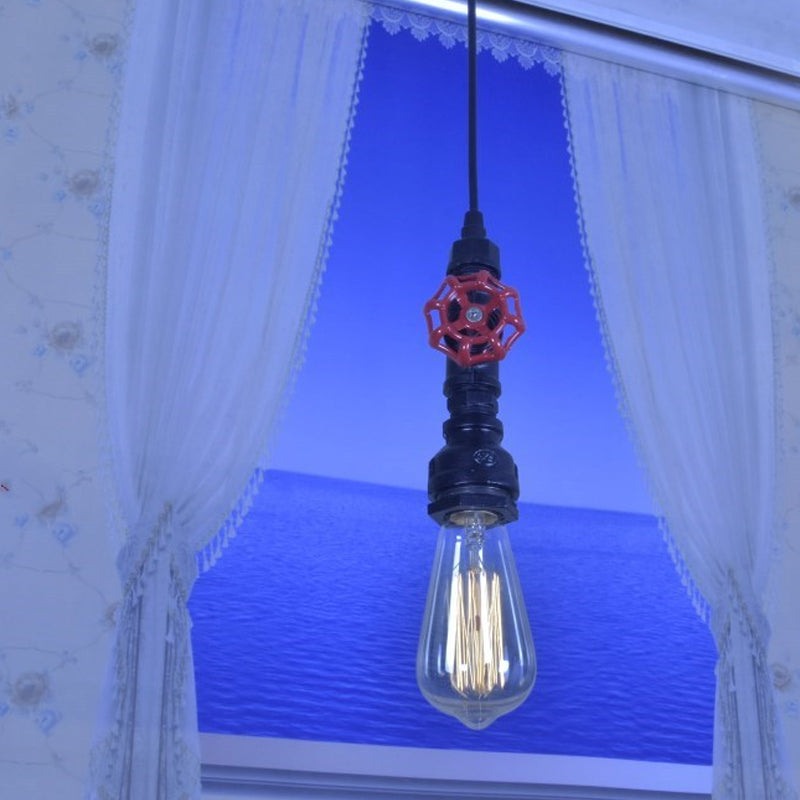 Single-Bulb Pipe Pendulum Light Loft Style Black/Silver/Bronze Metallic Hanging Pendant Light with Water Valve Deco Black Clearhalo 'Art Deco Pendants' 'Black' 'Cast Iron' 'Ceiling Lights' 'Ceramic' 'Crystal' 'Industrial Pendants' 'Industrial' 'Metal' 'Middle Century Pendants' 'Pendant Lights' 'Pendants' 'Rustic Pendants' 'Tiffany' Lighting' 1948768