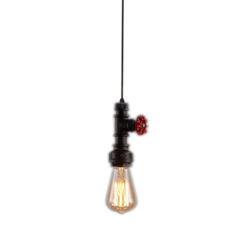 Single-Bulb Pipe Pendulum Light Loft Style Black/Silver/Bronze Metallic Hanging Pendant Light with Water Valve Deco Clearhalo 'Art Deco Pendants' 'Black' 'Cast Iron' 'Ceiling Lights' 'Ceramic' 'Crystal' 'Industrial Pendants' 'Industrial' 'Metal' 'Middle Century Pendants' 'Pendant Lights' 'Pendants' 'Rustic Pendants' 'Tiffany' Lighting' 1948769