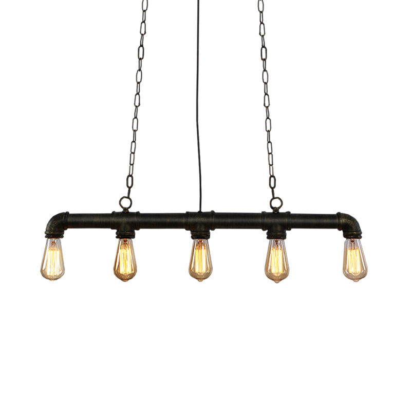 Iron Black Pendant Lamp Piping Linear 3/5/10-Head Industrial Style Hanging Light over Island Clearhalo 'Ceiling Lights' 'Island Lights' Lighting' 1948793