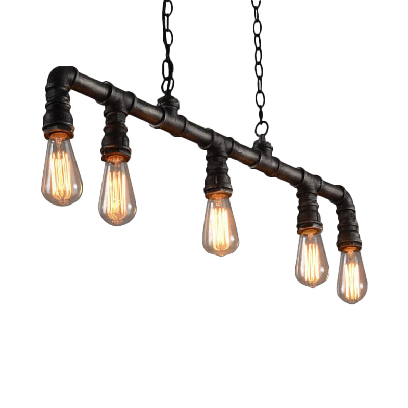 Water Pipe Dining Room Pendant Light Steampunk Metal 5 Bulbs Black Hanging Island Light Clearhalo 'Ceiling Lights' 'Island Lights' Lighting' 1948811