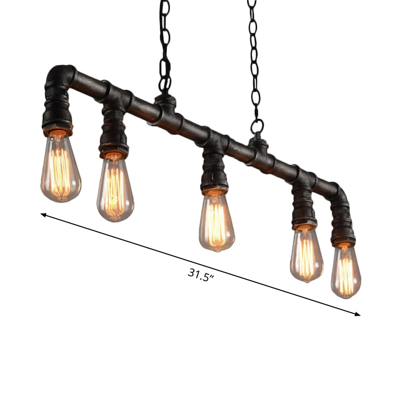 Iron Plumbing Pipe Hanging Lamp Cyberpunk 5-Light Dining Room Island Pendant in Black Clearhalo 'Ceiling Lights' 'Island Lights' Lighting' 1948832