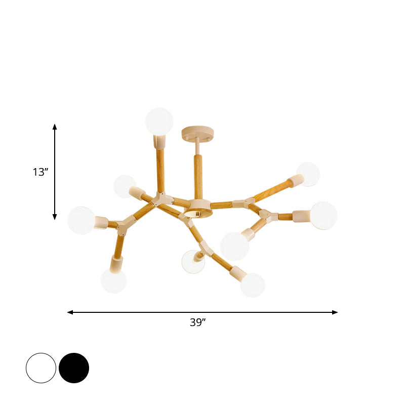 Wooden Molecular Chandelier Modern Style 3/6/9 Lights Black/White Ceiling Hang Lamp with Bare Bulb Design Clearhalo 'Carpenter Chandeliers' 'Ceiling Lights' 'Chandeliers' 'Industrial' 'Modern Chandeliers' 'Modern' Lighting' 1948929