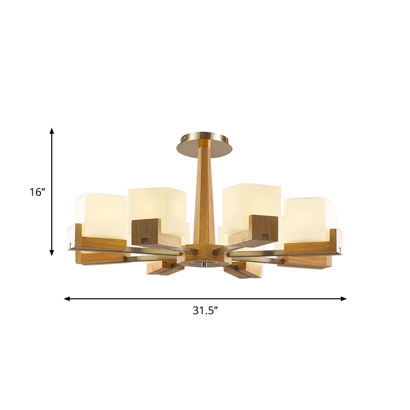 Cubic Chandelier Lighting Nordic Acrylic 3/5/8-Head Wood Chain-Hang/Flushmount Pendant Lamp for Dining Room Clearhalo 'Carpenter Chandeliers' 'Ceiling Lights' 'Chandeliers' 'Industrial' 'Modern Chandeliers' 'Modern' Lighting' 1948945