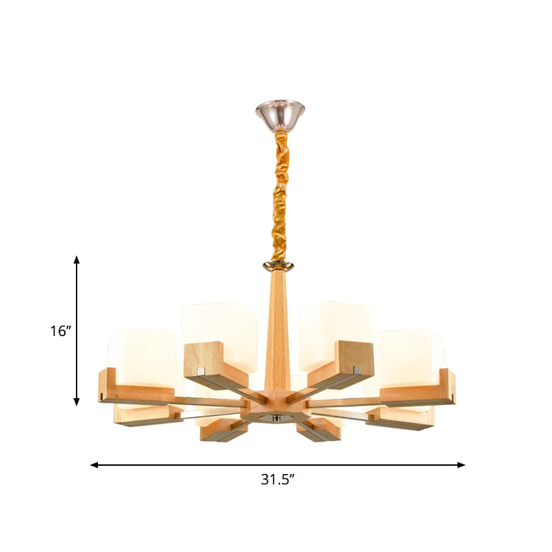 Cubic Chandelier Lighting Nordic Acrylic 3/5/8-Head Wood Chain-Hang/Flushmount Pendant Lamp for Dining Room Clearhalo 'Carpenter Chandeliers' 'Ceiling Lights' 'Chandeliers' 'Industrial' 'Modern Chandeliers' 'Modern' Lighting' 1948950