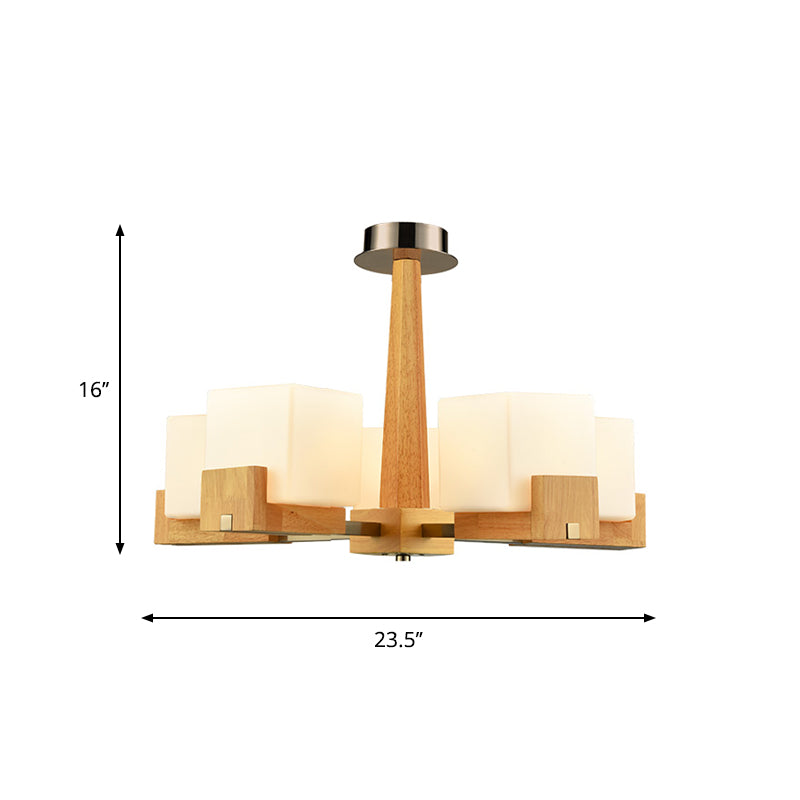 Cubic Chandelier Lighting Nordic Acrylic 3/5/8-Head Wood Chain-Hang/Flushmount Pendant Lamp for Dining Room Clearhalo 'Carpenter Chandeliers' 'Ceiling Lights' 'Chandeliers' 'Industrial' 'Modern Chandeliers' 'Modern' Lighting' 1948955