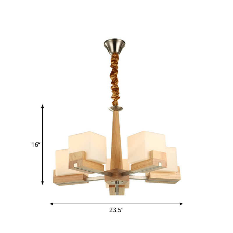 Cubic Chandelier Lighting Nordic Acrylic 3/5/8-Head Wood Chain-Hang/Flushmount Pendant Lamp for Dining Room Clearhalo 'Carpenter Chandeliers' 'Ceiling Lights' 'Chandeliers' 'Industrial' 'Modern Chandeliers' 'Modern' Lighting' 1948959