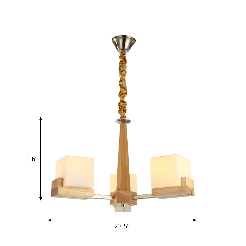 Cubic Chandelier Lighting Nordic Acrylic 3/5/8-Head Wood Chain-Hang/Flushmount Pendant Lamp for Dining Room Clearhalo 'Carpenter Chandeliers' 'Ceiling Lights' 'Chandeliers' 'Industrial' 'Modern Chandeliers' 'Modern' Lighting' 1948967