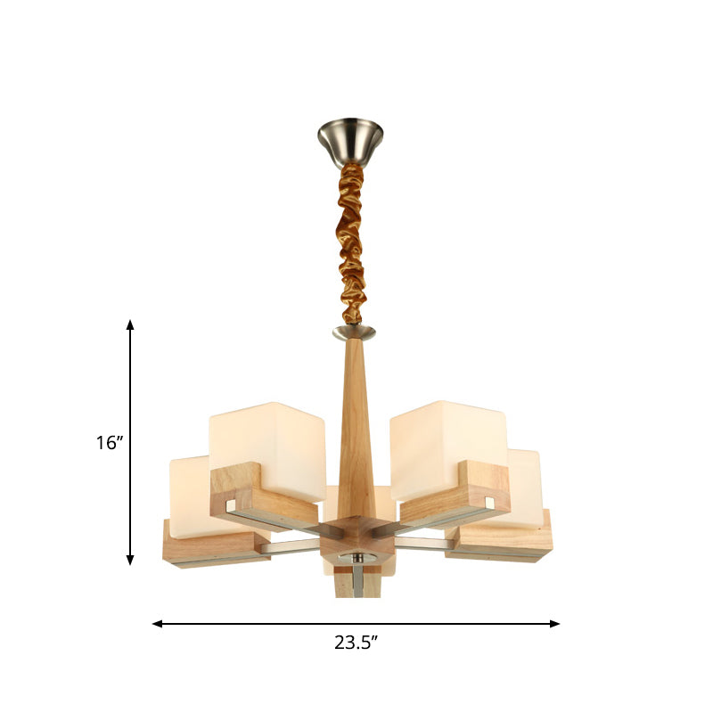 Radial Hanging Light Fixture Contemporary Wood 3/5/8 Bulbs Bedroom Chandelier with Cube Acrylic Shade Clearhalo 'Carpenter Chandeliers' 'Ceiling Lights' 'Chandeliers' 'Industrial' 'Modern Chandeliers' 'Modern' Lighting' 1948977