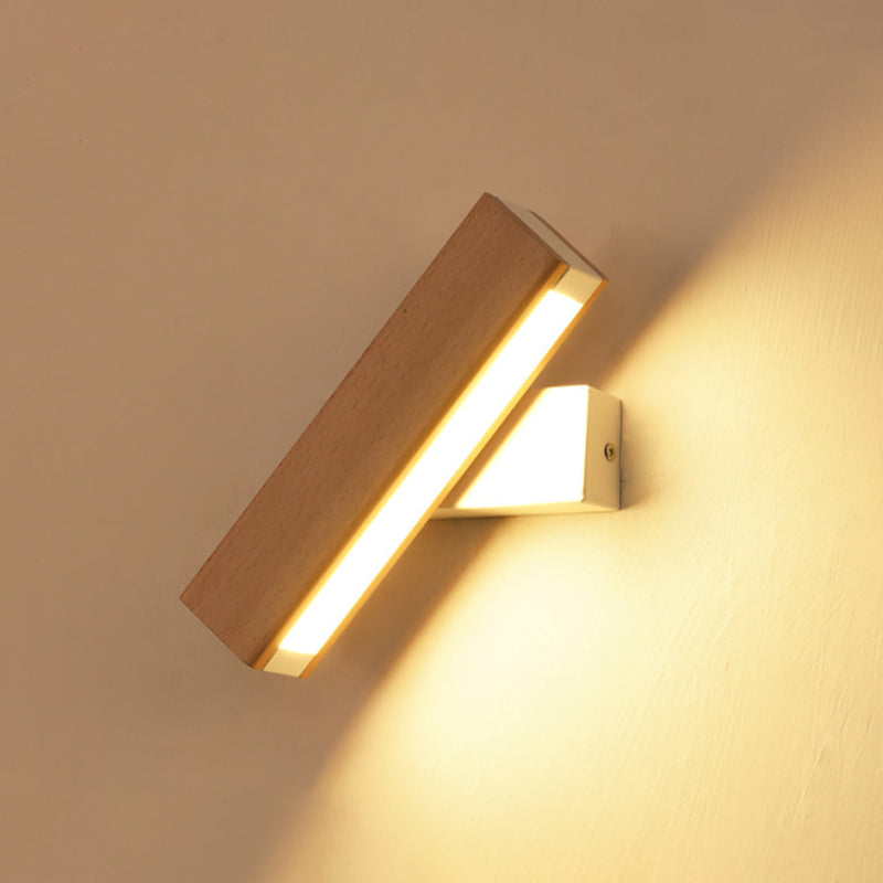 Rectangle Rotating Wall Lamp Minimalist Wood Bedside LED Wall Mount Light Fixture, 8.5"/12" W Clearhalo 'Modern wall lights' 'Modern' 'Wall Lamps & Sconces' 'Wall Lights' Lighting' 1949166