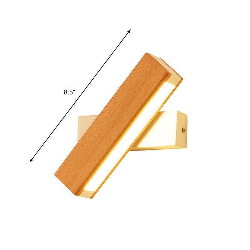 Rectangle Rotating Wall Lamp Minimalist Wood Bedside LED Wall Mount Light Fixture, 8.5"/12" W Clearhalo 'Modern wall lights' 'Modern' 'Wall Lamps & Sconces' 'Wall Lights' Lighting' 1949168