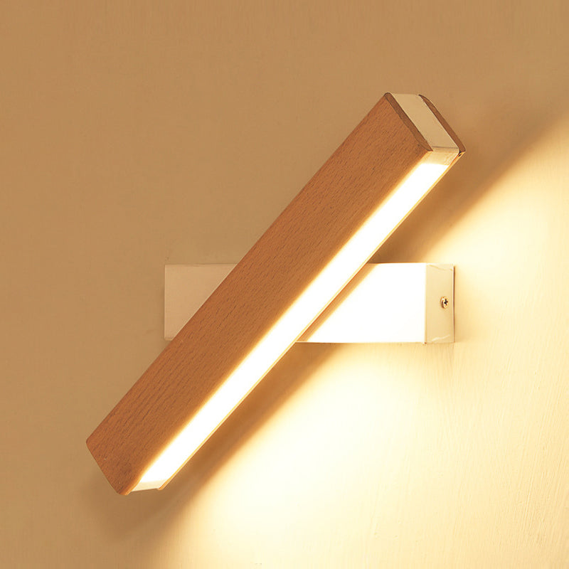Rectangle Rotating Wall Lamp Minimalist Wood Bedside LED Wall Mount Light Fixture, 8.5"/12" W Clearhalo 'Modern wall lights' 'Modern' 'Wall Lamps & Sconces' 'Wall Lights' Lighting' 1949172