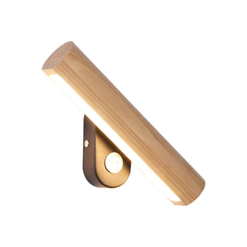 Rotatable Tube Bedside Wall Mount Light Wood 8.5"/12.5" Wide LED Simple Wall Lamp Fixture in Warm/White Light Clearhalo 'Modern wall lights' 'Modern' 'Wall Lamps & Sconces' 'Wall Lights' Lighting' 1949176