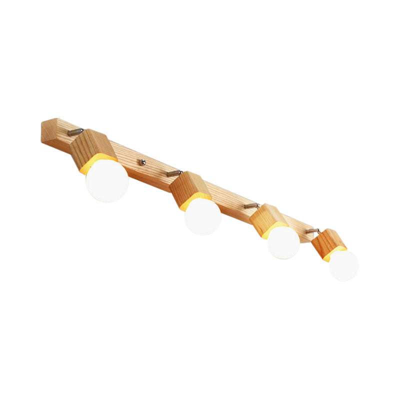 Wood Bare Bulb Design Vanity Lamp Nordic 2/4/5 Bulbs Beige Adjustable Wall Mount Light Fixture Clearhalo 'Modern wall lights' 'Modern' 'Vanity Lights' 'Wall Lights' Lighting' 1949215