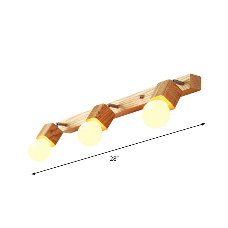 Wood Bare Bulb Design Vanity Lamp Nordic 2/4/5 Bulbs Beige Adjustable Wall Mount Light Fixture Clearhalo 'Modern wall lights' 'Modern' 'Vanity Lights' 'Wall Lights' Lighting' 1949221