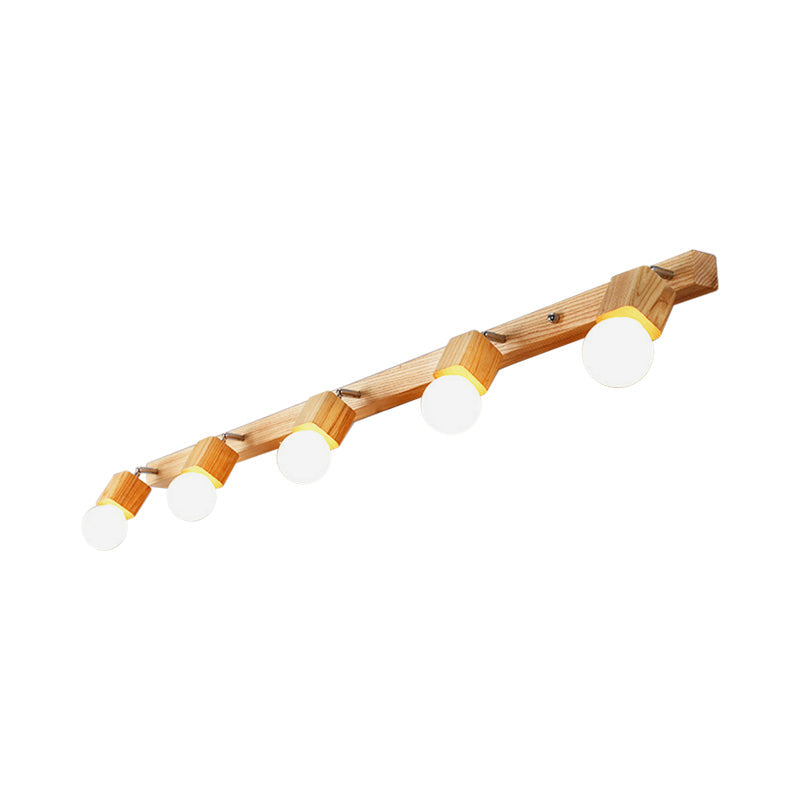 Wood Bare Bulb Design Vanity Lamp Nordic 2/4/5 Bulbs Beige Adjustable Wall Mount Light Fixture Clearhalo 'Modern wall lights' 'Modern' 'Vanity Lights' 'Wall Lights' Lighting' 1949223