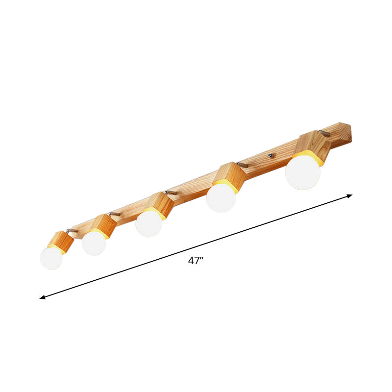 Wood Bare Bulb Design Vanity Lamp Nordic 2/4/5 Bulbs Beige Adjustable Wall Mount Light Fixture Clearhalo 'Modern wall lights' 'Modern' 'Vanity Lights' 'Wall Lights' Lighting' 1949225