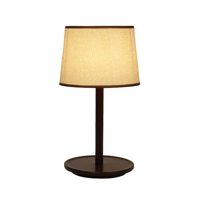 Tapered Shade Table Lamp Nordic Style Fabric 1-Light Beige/Dark Brown Nightstand Light with Wood Base Clearhalo 'Lamps' 'Table Lamps' Lighting' 1949308