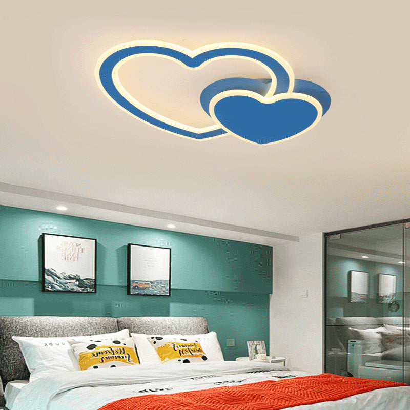 Kids Undertint LED Flush Ceiling Light Double Loving-Heart Acrylic Ceiling Lamp for Kid Bedroom Blue Clearhalo 'Ceiling Lights' 'Close To Ceiling Lights' 'Close to ceiling' 'Flush mount' Lighting' 194935