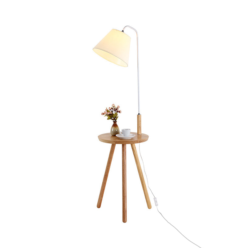 Fabric Cone/Drum/Tapered Floor Light Modern 1 Bulb Black/White/Wood Stand Up Lamp with Table/Storage Rack for Living Room Clearhalo 'Floor Lamps' 'Lamps' Lighting' 1949374