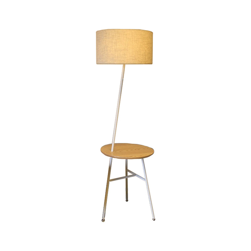 Fabric Cone/Drum/Tapered Floor Light Modern 1 Bulb Black/White/Wood Stand Up Lamp with Table/Storage Rack for Living Room Clearhalo 'Floor Lamps' 'Lamps' Lighting' 1949377