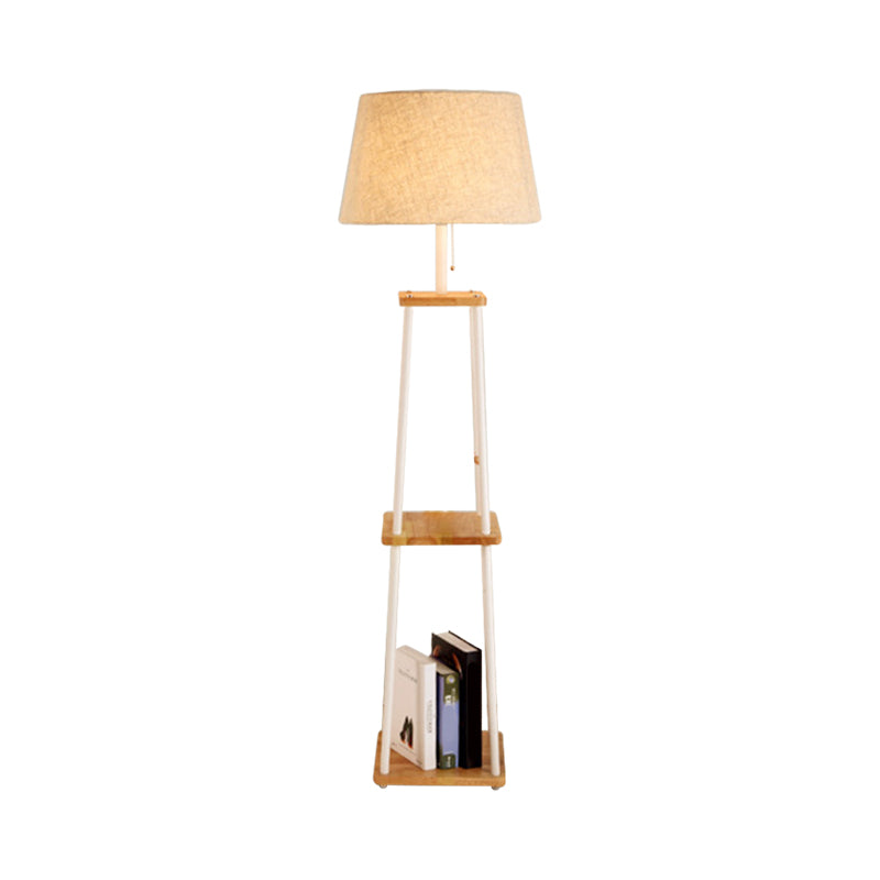Fabric Cone/Drum/Tapered Floor Light Modern 1 Bulb Black/White/Wood Stand Up Lamp with Table/Storage Rack for Living Room Clearhalo 'Floor Lamps' 'Lamps' Lighting' 1949380