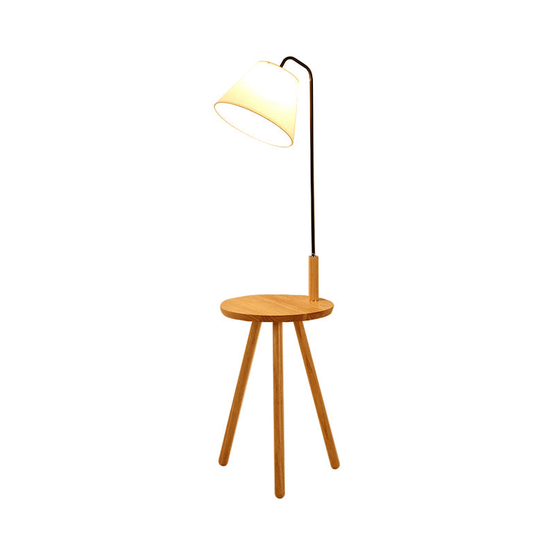 Fabric Cone/Drum/Tapered Floor Light Modern 1 Bulb Black/White/Wood Stand Up Lamp with Table/Storage Rack for Living Room Clearhalo 'Floor Lamps' 'Lamps' Lighting' 1949383