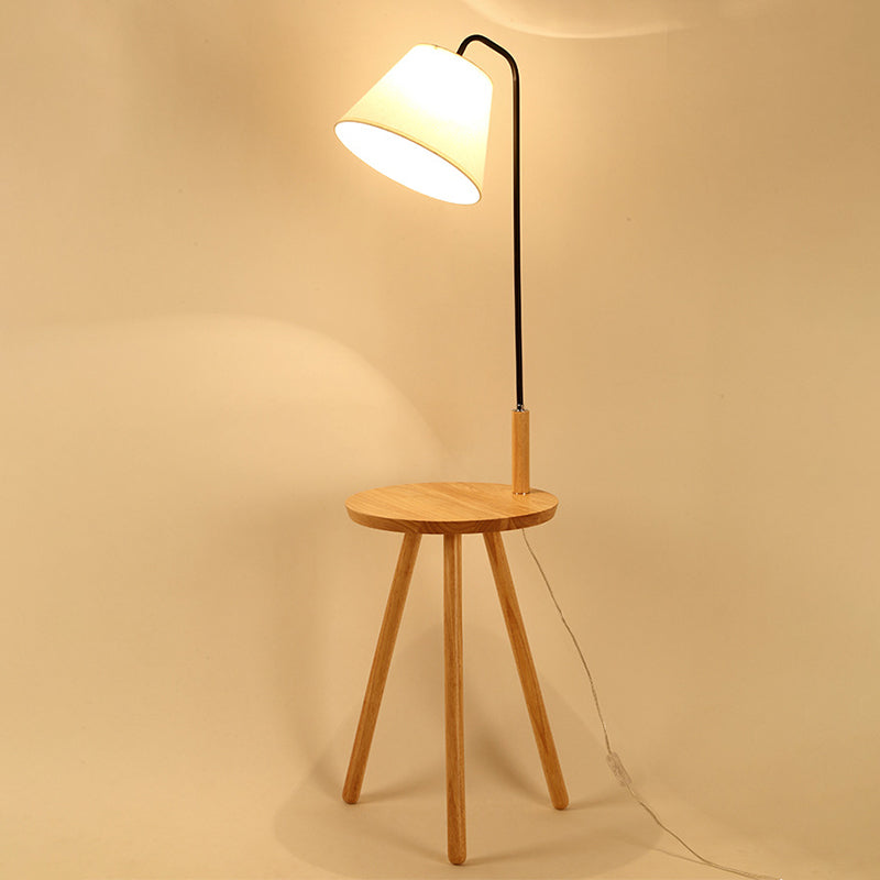 Fabric Cone/Drum/Tapered Floor Light Modern 1 Bulb Black/White/Wood Stand Up Lamp with Table/Storage Rack for Living Room Clearhalo 'Floor Lamps' 'Lamps' Lighting' 1949384