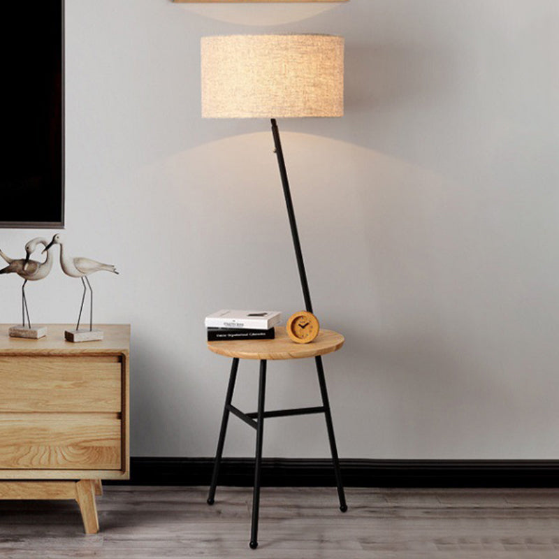 Fabric Cone/Drum/Tapered Floor Light Modern 1 Bulb Black/White/Wood Stand Up Lamp with Table/Storage Rack for Living Room Black C Clearhalo 'Floor Lamps' 'Lamps' Lighting' 1949385