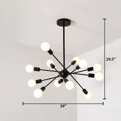 Bare Bulb Ceiling Chandelier Vintage Metal Suspension Chandelier Pendant Light in Black Clearhalo 'Ceiling Lights' 'Chandeliers' 'Modern Chandeliers' 'Modern' Lighting' 19494
