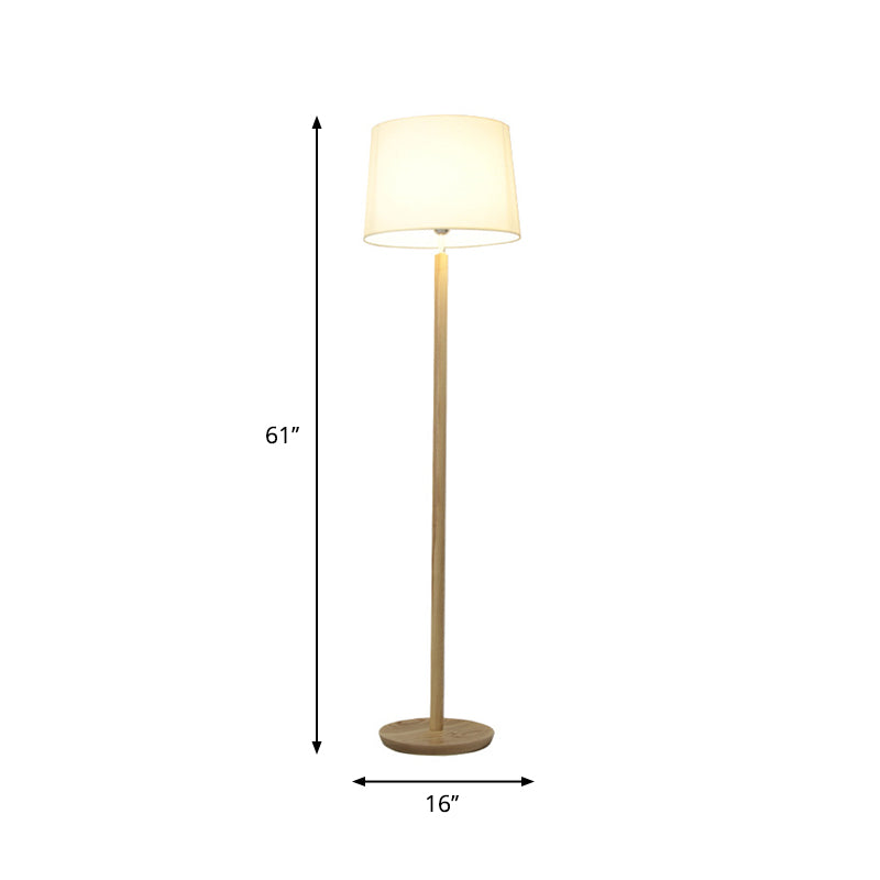 Simplicity Drum Floor Standing Lamp Fabric 1 Light Study Room Floor Light in Wood Clearhalo 'Floor Lamps' 'Lamps' Lighting' 1949405