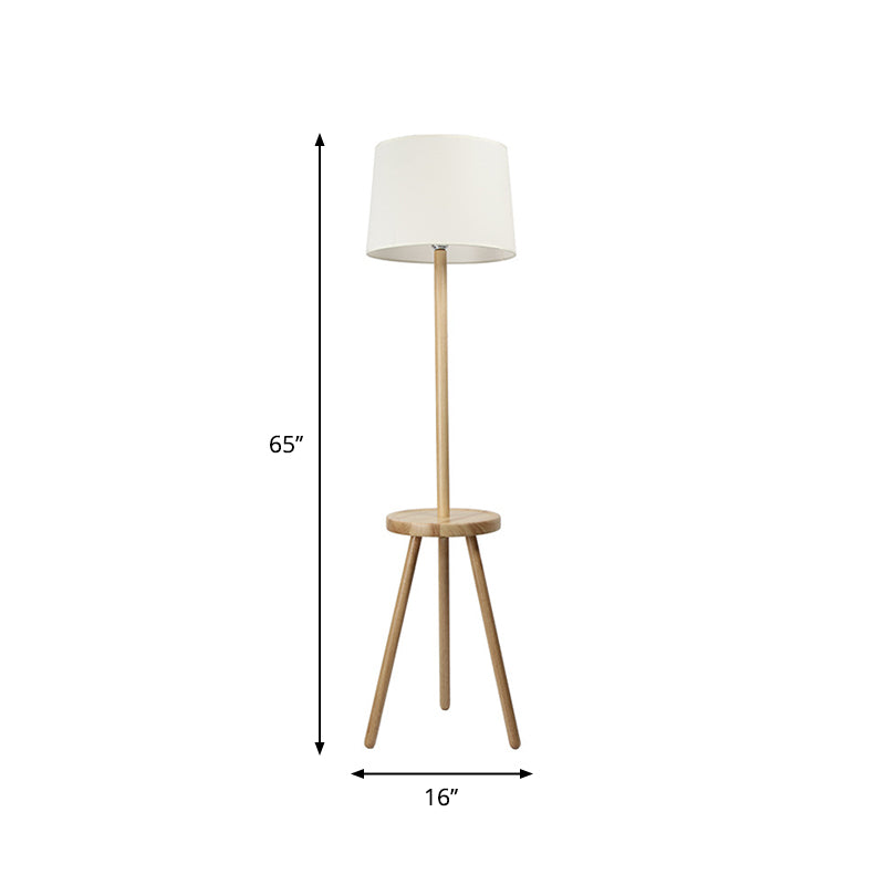 White Drum Floor Lighting Nordic 1 Head Fabric Stand Up Lamp with Tripod and Table Clearhalo 'Floor Lamps' 'Lamps' Lighting' 1949467