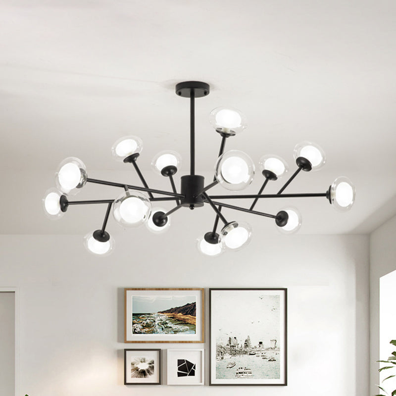 Black/Gold Bough Ceiling Chandelier Postmodern 6/15/18 Heads Metal Hanging Light Kit with Ball Milky Glass Shade 15 Black Clearhalo 'Ceiling Lights' 'Chandeliers' 'Modern Chandeliers' 'Modern' Lighting' 1949540