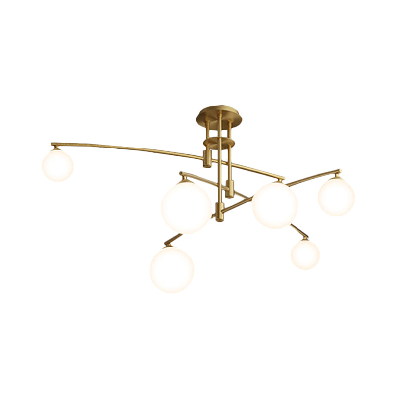 3-Layered Bedroom Chandelier Metallic 6/9-Light Minimalist Hanging Lamp in Black/Gold with Ball White Glass Shade Clearhalo 'Ceiling Lights' 'Chandeliers' 'Modern Chandeliers' 'Modern' Lighting' 1949610