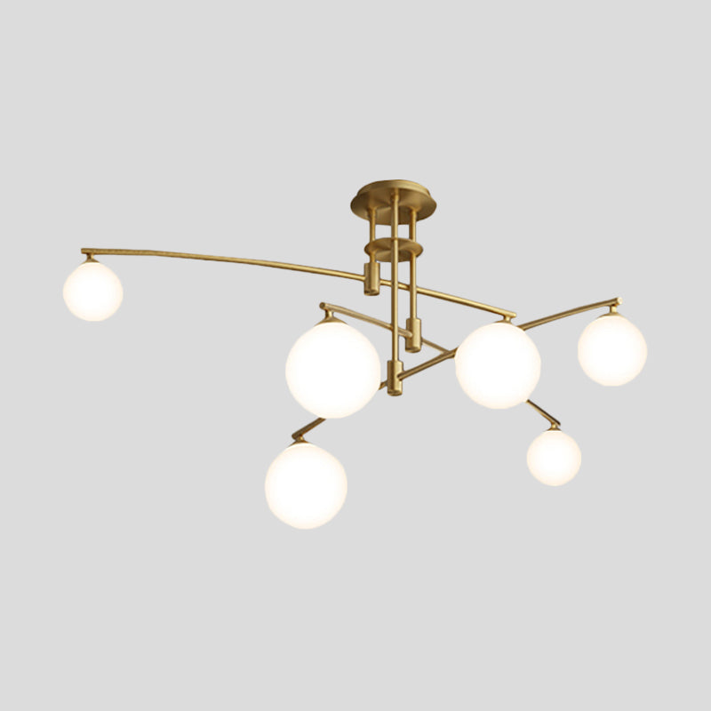 3-Layered Bedroom Chandelier Metallic 6/9-Light Minimalist Hanging Lamp in Black/Gold with Ball White Glass Shade Clearhalo 'Ceiling Lights' 'Chandeliers' 'Modern Chandeliers' 'Modern' Lighting' 1949611