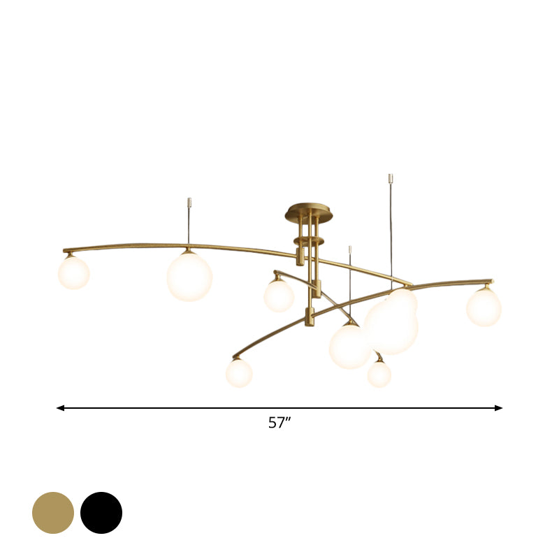 3-Layered Bedroom Chandelier Metallic 6/9-Light Minimalist Hanging Lamp in Black/Gold with Ball White Glass Shade Clearhalo 'Ceiling Lights' 'Chandeliers' 'Modern Chandeliers' 'Modern' Lighting' 1949617