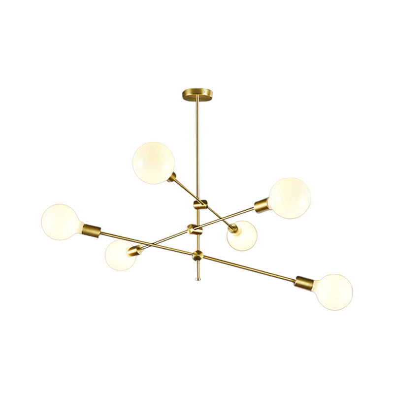 Rotatable 3-Arm Chandelier Minimalism White Ball Glass 6 Bulbs Gold Suspension Pendant Light Clearhalo 'Ceiling Lights' 'Chandeliers' 'Modern Chandeliers' 'Modern' Lighting' 1949703