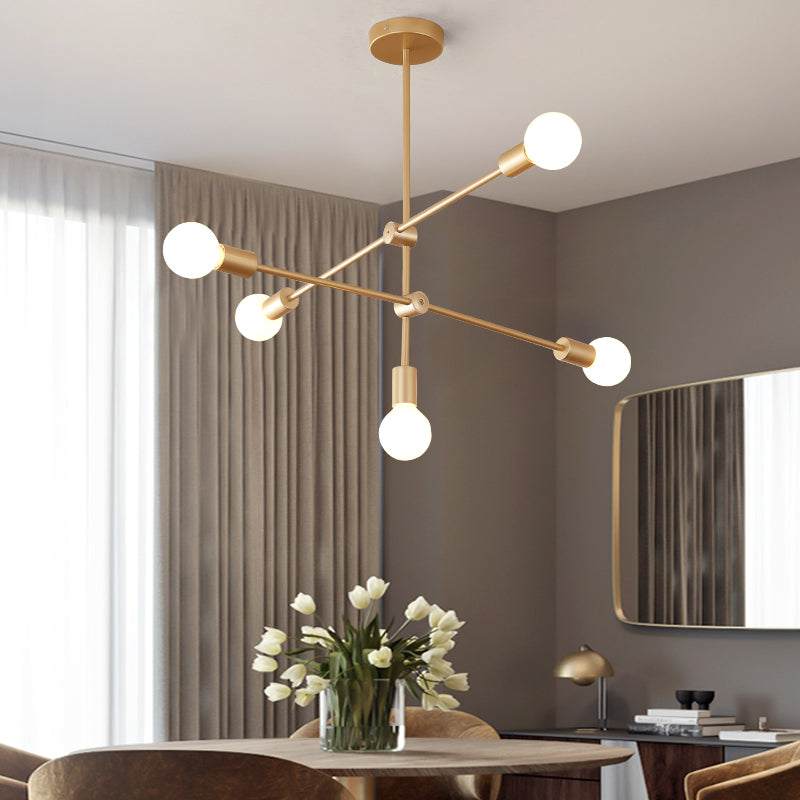 2/3-Tier Mobile Arm Metal Drop Lamp Postmodern 4/5/7 Lights Gold Hanging Chandelier over Table 5 Gold Clearhalo 'Ceiling Lights' 'Chandeliers' 'Modern Chandeliers' 'Modern' Lighting' 1949758