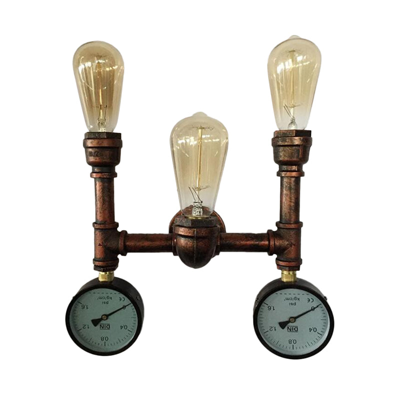 Water Pipe Wrought Iron Wall Lamp Fixture Industrial 1/3-Light Kitchen Wall Mounted Light in Bronze Bronze F Clearhalo 'Art deco wall lights' 'Cast Iron' 'Glass' 'Industrial wall lights' 'Industrial' 'Middle century wall lights' 'Modern' 'Rustic wall lights' 'Tiffany' 'Traditional wall lights' 'Wall Lamps & Sconces' 'Wall Lights' Lighting' 1949819